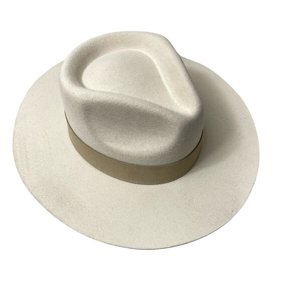 Teressa Foglia x Curateur Wool Felt Hat Ivory Tan Wide Brim Band Pinched *Flaw - Picture 1 of 10
